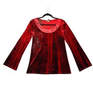 Vintage Red Velvet Long Sleeve Top Whimsigoth Witchy Vampire Goth sz M